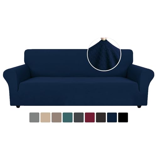 Ystyle Stretch Sofa überzug 4 Sitzer, Elastisch Sofabezug Mit Armlehnen, Jacquard Couch überzug rutschfest, Waschbar Sofa Cover Protector Für Hunde Haustiere, Blau von Ystyle