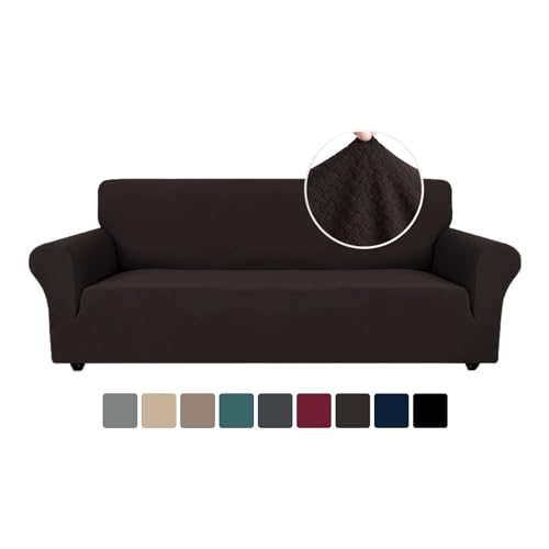 Ystyle Stretch Sofa überzug 4 Sitzer, Elastisch Sofabezug Mit Armlehnen, Jacquard Couch überzug rutschfest, Waschbar Sofa Cover Protector Für Hunde Haustiere, Kaffee von Ystyle