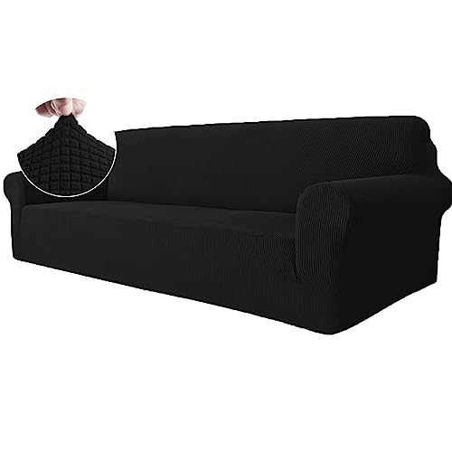 Ystyle Stretch Sofa überzug 4 Sitzer, Elastisch Sofabezug Mit Armlehnen, Jacquard Couch überzug rutschfest, Waschbar Sofa Cover Protector Für Hunde Haustiere, Schwarz von Ystyle