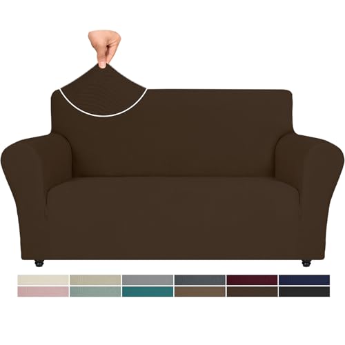 Ystyle Stretch Sofabezug, Sofa Überzug 2 Sitzer, Sofaschoner rutschfest, Elastisch Couch Überzug Mit Armlehnen, Sofa Cover Sofahusse Koltuk Örtüsü Sofaüberwurf Couch Überwurf, Dunkel Kaffee von Ystyle