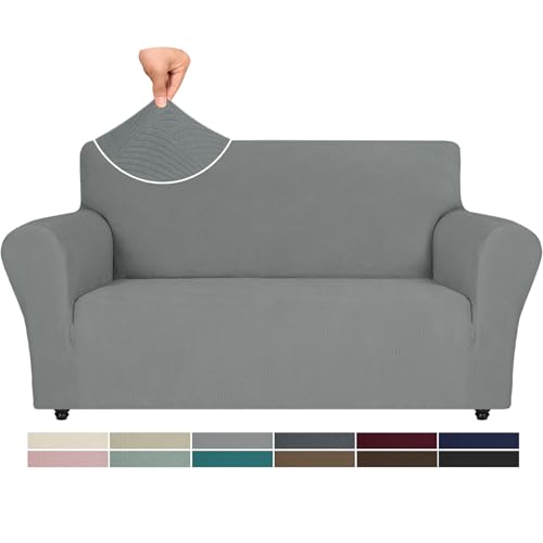 Ystyle Stretch Sofabezug, Sofa Überzug 2 Sitzer, Sofaschoner rutschfest, Elastisch Couch Überzug Mit Armlehnen, Sofa Cover Sofahusse Koltuk Örtüsü Sofaüberwurf Couch Überwurf, Hellgrau von Ystyle