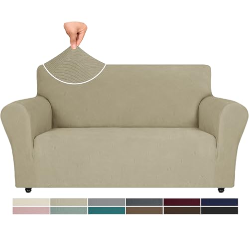 Ystyle Stretch Sofabezug, Sofa Überzug 2 Sitzer, Sofaschoner rutschfest, Elastisch Couch Überzug Mit Armlehnen, Sofa Cover Sofahusse Koltuk Örtüsü Sofaüberwurf Couch Überwurf, Khaki von Ystyle