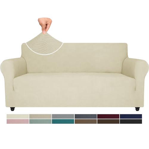 Ystyle Stretch Sofabezug, Sofa Überzug 3 Sitzer, Sofaschoner rutschfest, Elastisch Couch Überzug Mit Armlehnen, Sofa Cover Sofahusse Koltuk Örtüsü Sofaüberwurf Couch Überwurf, Beige von Ystyle