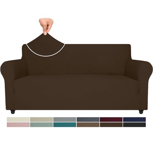 Ystyle Stretch Sofabezug, Sofa Überzug 3 Sitzer, Sofaschoner rutschfest, Elastisch Couch Überzug Mit Armlehnen, Sofa Cover Sofahusse Koltuk Örtüsü Sofaüberwurf Couch Überwurf, Dunkel Kaffee von Ystyle