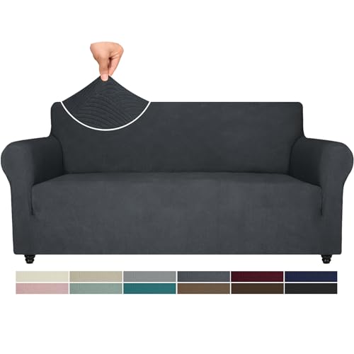 Ystyle Stretch Sofabezug, Sofa Überzug 3 Sitzer, Sofaschoner rutschfest, Elastisch Couch Überzug Mit Armlehnen, Sofa Cover Sofahusse Koltuk Örtüsü Sofaüberwurf Couch Überwurf, Dunkelgrau von Ystyle