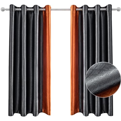 Ystyle Vorhänge Wohnzimmer 2er Set, Thermovorhang Kälteschutz, Gardinen Blickdicht, Vorhang Verdunklungsvorhänge, Gardinen Mit Ösen, Schallschutz Vorhang, 140x240 cm, Grau Orange von Ystyle