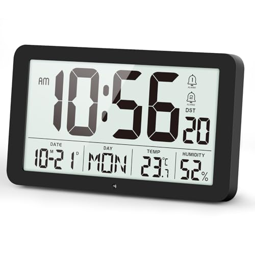 YsyYey Digitale Wecker Große Display, Temperaturanzeige und Feuchtigkeitsanzeige, USB/Batteriebetrieben Digitaluhr mit Autodimmer, Doppelalarm und Schlummerfunktion von YsyYey