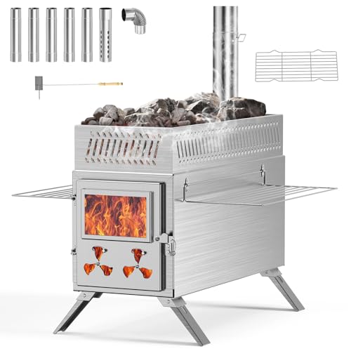 Saunaofen mit Schornstein 2 in 1 Camping Zeltofen, Edelstahl Holzofen für Zelt, Tragbarer Faltbarer Heißzeltofen mit 7 Kaminrohren für Sauna Outdoor, Camping, Kochen, Grillen, Wandern, Angeln, Jagd Saunaofen mit Schornstein 2 in 1 Camping Zeltofen, Edelstahl Holzofen für Zelt, Tragbarer Faltbarer Heißzeltofen mit 7 Kaminrohren für Sauna Outdoor, Camping, Kochen, Grillen, Wandern, Angeln, Jagd von Ytaoeo