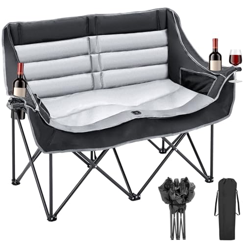 Ytaoeo Campingstuhl Klappbar 200KG Belastbar Leicht Faltbar Outdoor angelstuhl faltbar mit Getränkehalter für Indoor und Outdoor-Sportarten Klappstuhl/Angelstuhl/Gartenstühle (Doppelstuhl) von Ytaoeo