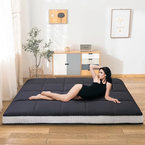 Ytaoeo Futon Matratze 140 x 200 cm klappmatratze 10cm Dicke Japanische Bodenmatratze Faltbare matratze Atmungsaktive Bodenliege Gästebett für Camping Couch (Schwarz, Full-Matratze) von Ytaoeo