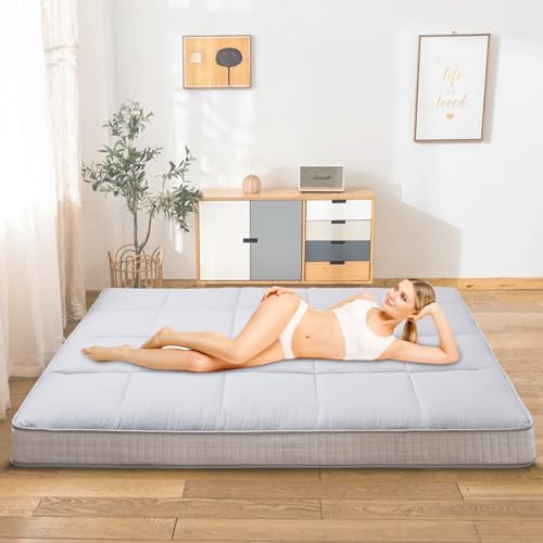 Ytaoeo Futon Matratze 150 x 200 cm klappmatratze 10cm Dicke Japanische Bodenmatratze Faltbare matratze Atmungsaktive Bodenliege Gästebett für Camping Couch (Grau, Queen-Matratze) von Ytaoeo