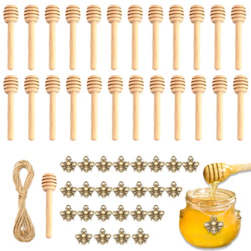 YuChiSX 25 Stück Holz Honig Schöpflöffel Sticks, Mini Honigwabenstäbchen, Honigstäbchen, Buchenholz Stäbchen für Honigglas Topf Spender Spender Drizzle Honey DIY Kunst Schmuck Herstellung Zubehör von YuChiSX