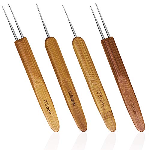Dreadlocks-Häkelnadeln für Haar, Sonku-Bambus-Griff, Dreadlock-Werkzeug, inklusive 0,5 mm, 0,75 mm, 1 Haken, 2 Haken, Haar-Webnadel für Zopfhandwerk von YuCool