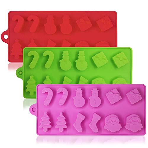 Lot de 3 moules Silicone Christmas Candy, Yucool gâteau Chocolat Jelly plaques de cuisson anti-adhésif pour décoration de fête, cadeau de Noël, avec forme d'arbre de Noël, Père Noël Head von YuCool