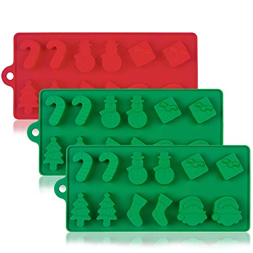 Yucool 3 Weihnachten Silikonform, Weihnachtsbaum Schokoladenformen Antihaft Silikon Backformen Weihnachtsmann Zuckerstangen Schneemann Lebkuchenmann Formen für Schokolade,Süßigke de père Noël von YuCool