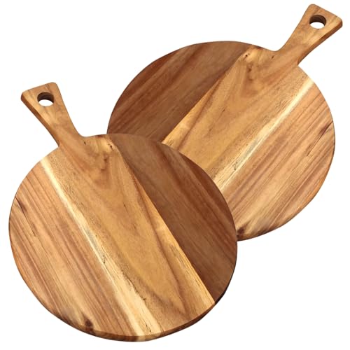 YuLiMirich 2 Stück Pizzateller Holz, 40 cm Rund Pizzabrett Holz, Pizza Teller Gross Schneidebrett mit Griff, Pizza Zubehör zu Hause, Pizza Teller für Pizza, Foccacia oder Brot von YuLiMirich
