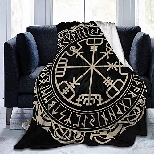 Decke Wohn Kuscheldecken Kompass Vegvisir Kreis Nordische Runen Drachen Tattoo Flanell Fleece Decke Super Soft Warm Gemütliche Decke Sofa Leichte Ganzjahres Für Home Office Travel Couch-80X60 Inch von YuLiZP