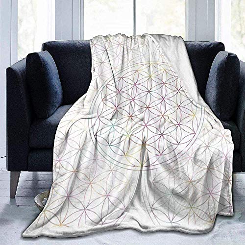 YuLiZP Decke Wohn Kuscheldecken,Flanell Fleece Decke Super Soft Warm Gemütliche Decke Sofa Leichte Ganzjahres-Bettdecke Für Home Office Travel Couch Blume des Lebens Geometrie Bunte Linie 80x60 inch von YuLiZP