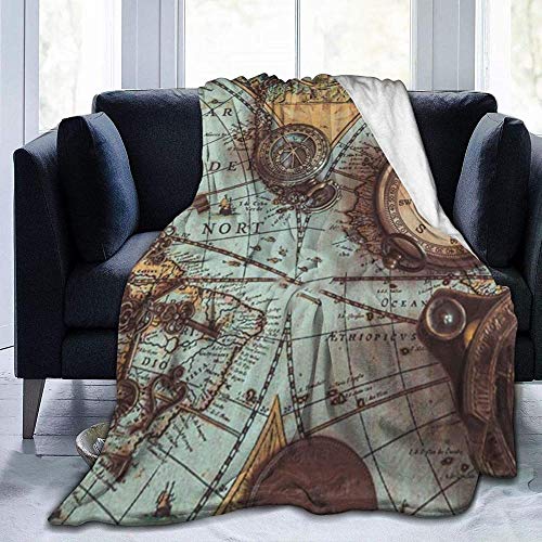 YuLiZP Decke Wohn Kuscheldecken Antike Piraten-Weltkarte Flauschige Decke Ganzjährig Leicht Und Weich Bequeme Wohnkultur Decke Bett Sofa Stuhl Geeignet Für Erwachsene Und Kinder-80X60 Inch von YuLiZP