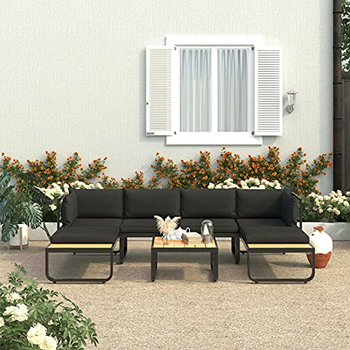 YuMeng 4-TLG. Garten-Ecksofa-Set mit Auflagen, Lounge Sofa Outdoor, Garten Loungemöbel Set, Gartensofa, Gartenlounge, Balkon Set Möbel, Aluminium und WPC von YuMeng