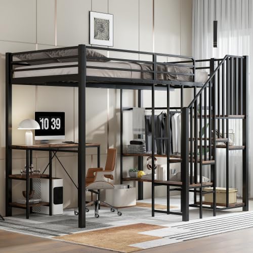 Eisenbett, Etagenbett, Geeignet für Kinder und Jugendliche, Eckleiterschrank mit Stauraum, Mit Tisch und Ablageregal, Mit offenem Kleiderschrank, Eisen+MDF, Schwarz+Vintage-Holzfarbe, 120x200cm Eisenbett, Etagenbett, Geeignet für Kinder und Jugendliche, Eckleiterschrank mit Stauraum, Mit Tisch und Ablageregal, Mit offenem Kleiderschrank, Eisen+MDF, Schwarz+Vintage-Holzfarbe, 120x200cm von YuQozii