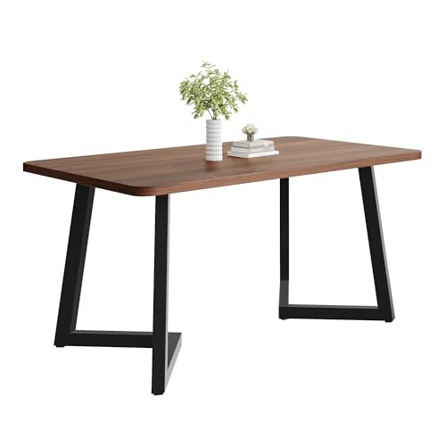 YuQozii 117x68cm Esstisch,(1-St), Gestell aus Metall Rechteckiger Esstisch, Holzmaserung Küchentisch mit Metallbeinen für Esszimmer Wohnzimmer, Schwarz/Walnussfarbe (Schwarz/Walnussfarbe) von YuQozii