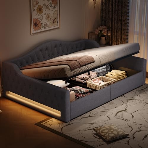 YuQozii 140x200 gepolstertes Schlafsofa mit stimmungsvoller Beleuchtung und Stauraum darunter (Grau) von YuQozii