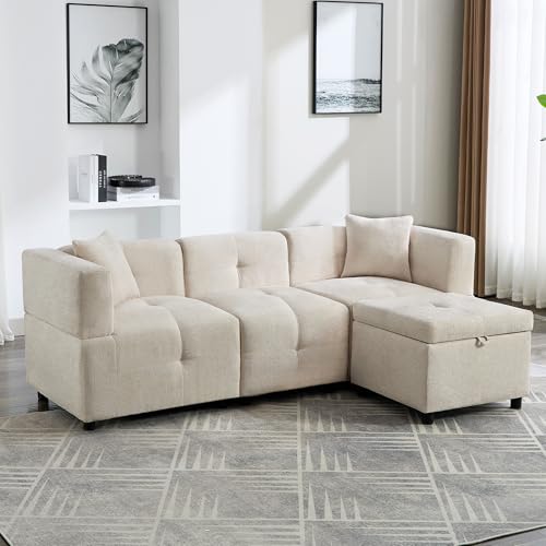 YuQozii 3-Sitzer-Sofa, Ecksofa mit Stauraum, L-förmiges Ecksofa mit abnehmbarem Fußhocker und 2 Kissen, geeignet für Wohnzimmer, Büro usw. Video verfügbar von YuQozii
