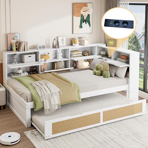 YuQozii 90 * 200 weißes Kinder-Einzelbett aus Holz, Schlafsofa-Form, mit ausziehbarem Design, Mehreren Ablagefächern + Ladeanschluss, super praktisch YuQozii 90 * 200 weißes Kinder-Einzelbett aus Holz, Schlafsofa-Form, mit ausziehbarem Design, Mehreren Ablagefächern + Ladeanschluss, super praktisch von YuQozii