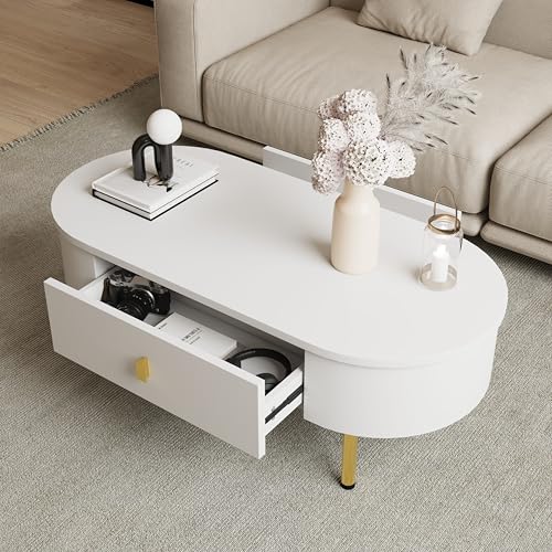 YuQozii Couchtisch mit Zwei Schubladen, goldene Griffe und Beine, gebogenes Eckdesign, exquisit und praktisch YuQozii Couchtisch mit Zwei Schubladen, goldene Griffe und Beine, gebogenes Eckdesign, exquisit und praktisch von YuQozii