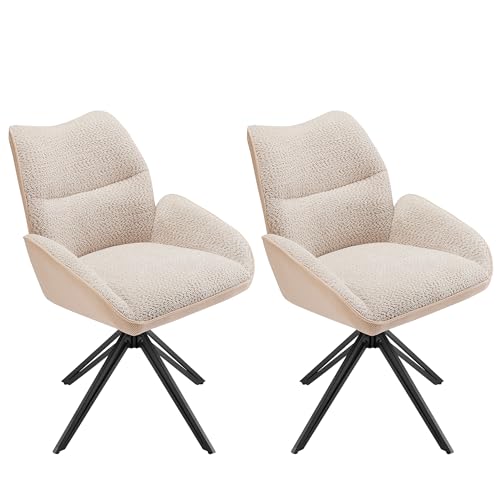 YuQozii Esszimmerstühle, 360° drehbar, Wohnzimmersessel, Sherpa, Weicher Sitz, Breites Kissen, Eisengestell (2, Beige) von YuQozii