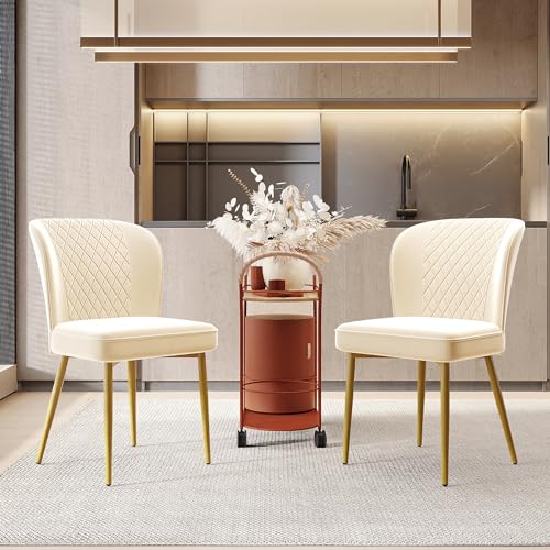 YuQozii Esszimmerstuhl, Polsterstuhl Design Stuhl mit Rückenlehne,Sitzfläche aus Samt Gestell aus Metall (2, Beige) von YuQozii