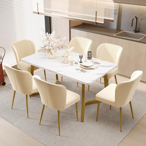YuQozii Esszimmerstuhl, Polsterstuhl Design Stuhl mit Rückenlehne,Sitzfläche aus Samt Gestell aus Metall (6, Beige) von YuQozii