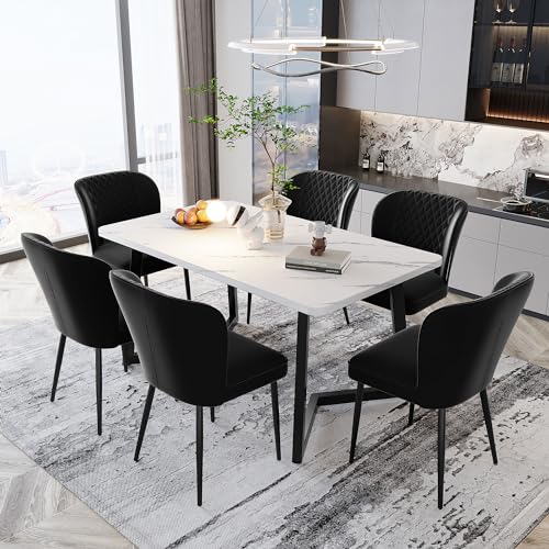 YuQozii Esszimmerstuhl, Polsterstuhl Design Stuhl mit Rückenlehne,Sitzfläche aus Samt Gestell aus Metall (6, Schwarz) von YuQozii
