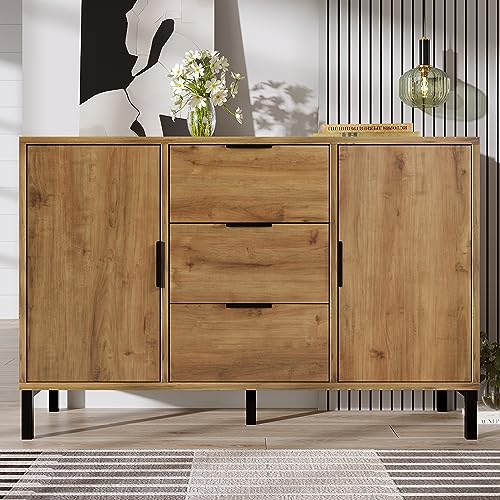 YuQozii Kommode mit 2 Türen und 3 Schubladen, 120 x 40 x 76 cm in Dunkle Eiche, Verstellbare Ablage, Sideboard Highboard für Schlafzimmer & alle Wohnräume von YuQozii