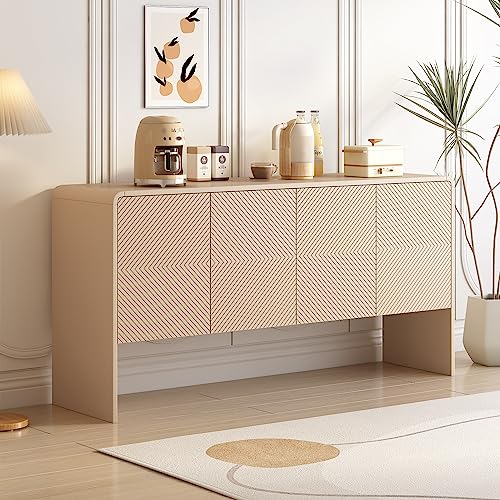 YuQozii Minimalistischer Stil Großer Stauraum Sideboard mit 4 Türen und Rückstoßvorrichtung für Wohnzimmer und Eingangsbereich (Aprikosencreme) von YuQozii