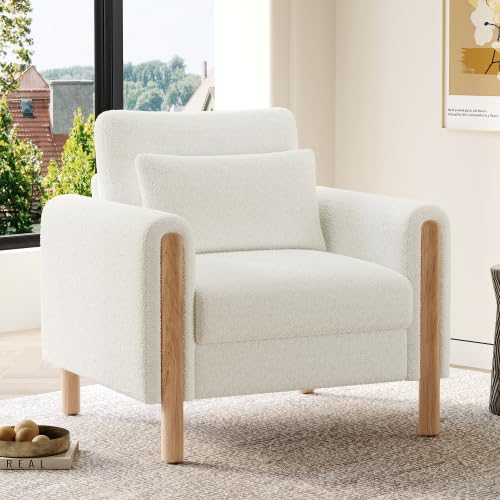 YuQozii Moderne Armlehnenstuhl mit Dickem Kissen, Bequemer Einzel-Sessel mit Weicher Polsterung, Relaxsessel für Wohnzimmer, Büro oder Schlafzimmer, Komfortabler Sessel (Beige) von YuQozii
