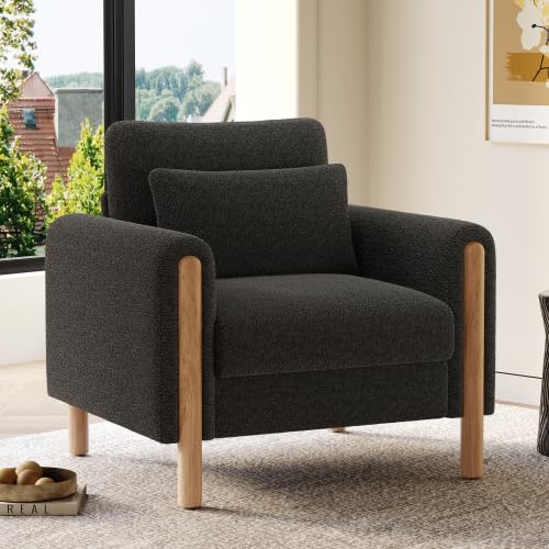 YuQozii Moderne Armlehnenstuhl mit Dickem Kissen, Bequemer Einzel-Sessel mit Weicher Polsterung, Relaxsessel für Wohnzimmer, Büro oder Schlafzimmer, Komfortabler Sessel (Grau) von YuQozii