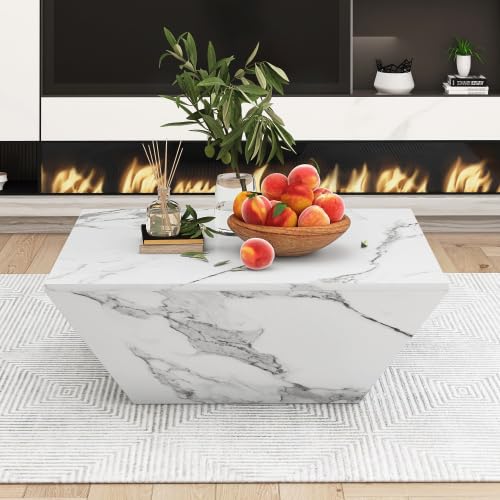 YuQozii Moderner Trommel Couchtisch, Trapezförmiger weißer Marmorfurnier Couchtisch, Wohnzimmertisch 70 * 70 * 37cm YuQozii Moderner Trommel Couchtisch, Trapezförmiger weißer Marmorfurnier Couchtisch, Wohnzimmertisch 70 * 70 * 37cm von YuQozii