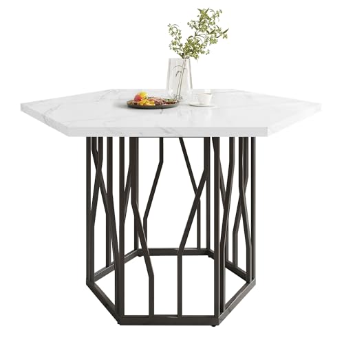 YuQozii Moderner sechseckiger Marmor-Esstisch, Metallzweiggestell, Schlichter ästhetischer Couchtisch, geeignet für Esszimmer und Wohnzimmer (Schwarz) von YuQozii