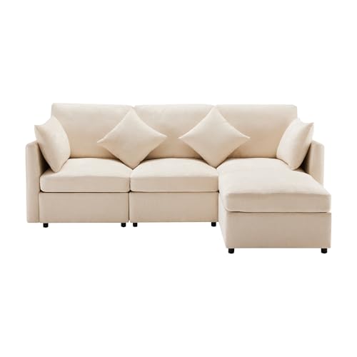 YuQozii Modernes Design, Chenille-Stoffsofa, Dreisitzer-Sofa, Viersitzer-Sofa, L-förmiges Ecksofa mit Fußhocker, geeignet für Wohnungen (Beige) von YuQozii