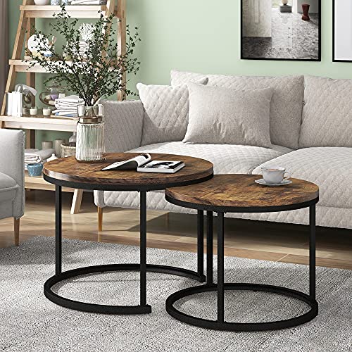 YuQozii Runder Couchtisch 2er Set Satz Couchtisch Wohnzimmer Runder geschachtelter Beistelltisch (Braun) von YuQozii