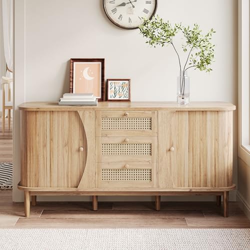 YuQozii Sideboard, Rattankommode, Kommode mit Schiebetüren, verstellbaren Einlegeböden und Abgerundeter Platte. YuQozii Sideboard, Rattankommode, Kommode mit Schiebetüren, verstellbaren Einlegeböden und Abgerundeter Platte. von YuQozii