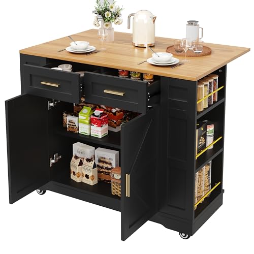YuQozii Speisewagen mit Holzmaserung,Moderne Kücheninsel, Küchenschrank, buffetschrank, buffetschrank, Multifunktionale Esstisch mit Speicherraum, Speisewagen mit Stretchfunktionsschränken (Schwarz) YuQozii Speisewagen mit Holzmaserung,Moderne Kücheninsel, Küchenschrank, buffetschrank, buffetschrank, Multifunktionale Esstisch mit Speicherraum, Speisewagen mit Stretchfunktionsschränken (Schwarz) von YuQozii