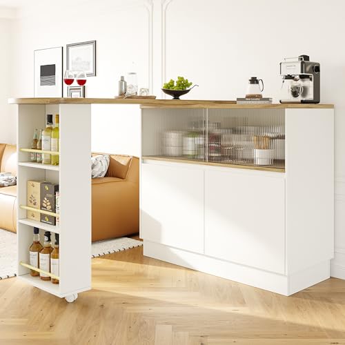 YuQozii Um 360° drehbarer Stehtisch (Hauptkörper 90 x 45 x 100 cm), multifunktionales drehbares Sideboard mit Ablagefach, Glasschiebetür, geeignet für Küche/Esszimmer (Weiß) von YuQozii