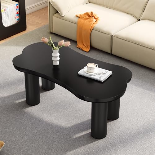 YuQozii Unregelmäßiger Couchtisch in Knochenform, 113cm Länge, 58cm Breite, 40.5cm Höhe, MDF-Tischplatte und PVC-Beine, mit Filzunterlage,Unregelmäßiger Couchtisch (schwarz) von YuQozii
