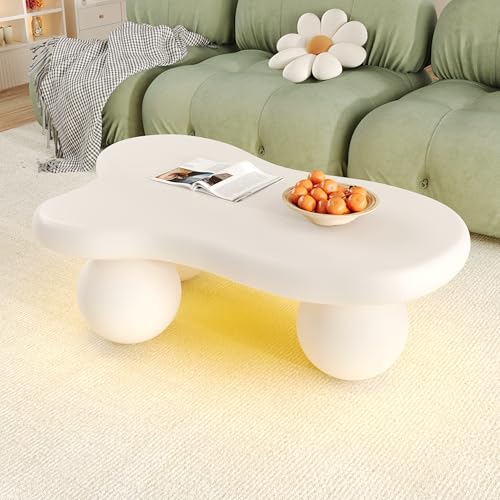 YuQozii Weißer Couchtisch im Wolkenstil mit stimmungsvoller Beleuchtung – 16 Farben erhältlich, Couchtisch, Wolkenform-Design, Design mit runden Beinen (Weiße Beine) von YuQozii