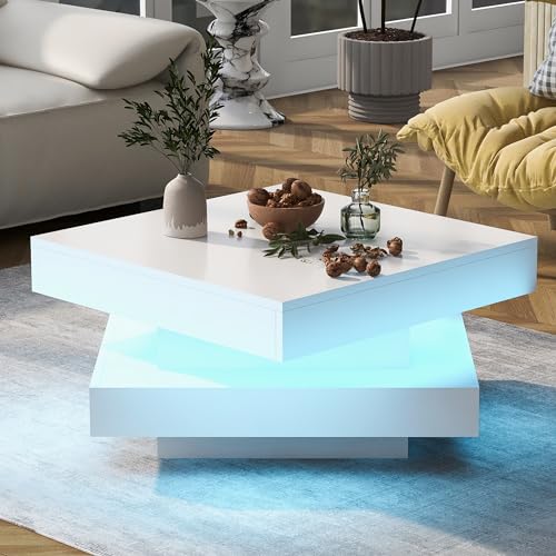 YuQozii Weißer quadratischer Hochglanz-Couchtisch mit drehbarer Platte - Moderner Techno-Stil, 70x70x36 cm YuQozii Weißer quadratischer Hochglanz-Couchtisch mit drehbarer Platte - Moderner Techno-Stil, 70x70x36 cm von YuQozii