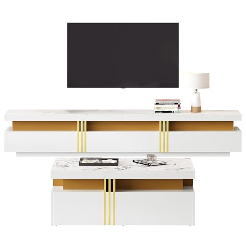 YuQozii Weißes TV-Wandschrank-Set, Wohnzimmer-Wandschrank-Set, Couchtisch + TV-Schrank, multifunktionales Aufbewahrungsset von YuQozii