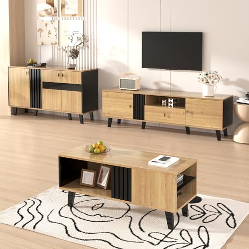 YuQozii Wohnzimmermöbel Set 3-teilig – Couchtisch, TV-Schrank & Sideboard – modernes Design in Holz und Schwarz – Viel Stauraum, stilvolle Eleganz für jedes Zuhause von YuQozii